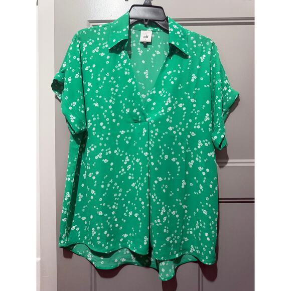 CAbi #6082 The Replay Top, S/S Floral Green, S - Picture 4 of 7